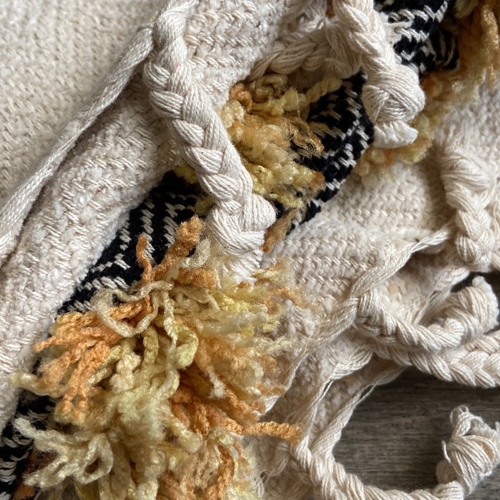 Jacinta Woven Pom Throw/blanket - Creme/Blue/Orange - Picture 9 of 10